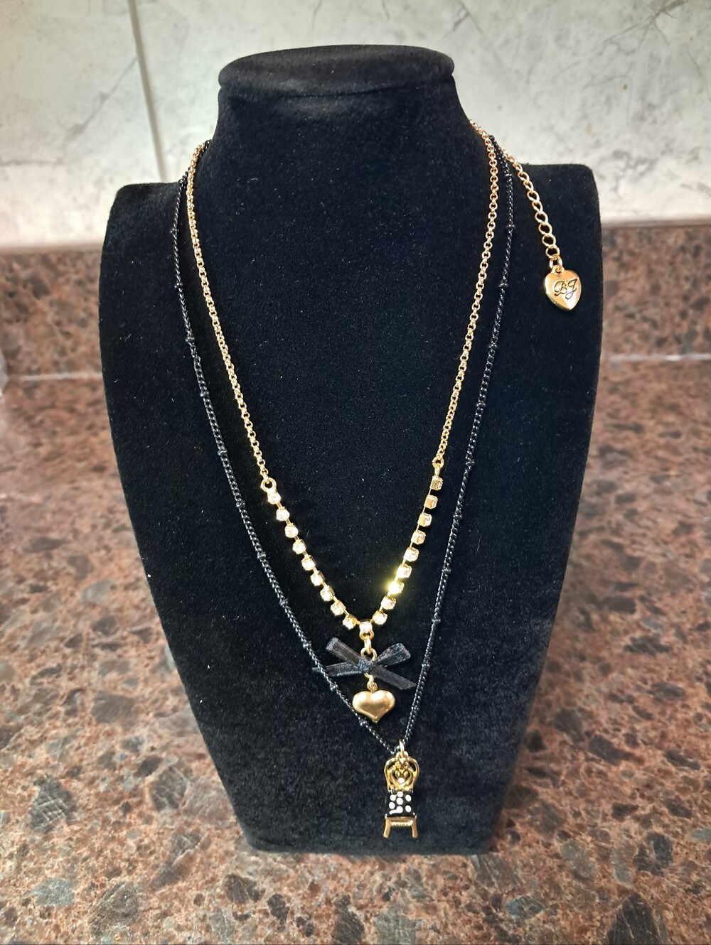 Betsey Johnson Chair Pendant Necklace - Black Gold